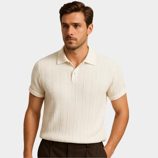Koszulka polo z dzianiny żakardowej z bawełny w stylu vintage dla mężczyzn